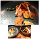 大どころ - ◆鐘崎の甘鯛・・なんとこれ一人分です、いつもながらキップのいいこと。 強火で炙った「島ラッキョウ」「熊本のシルキーホワイト」「万願寺唐辛子」「コーン」などが添えられています。