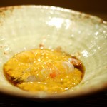 東麻布 天本 - 牡丹海老と唐津の黒うに　紹興酒漬け