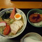 そば源 - 冷やしﾗｰﾒﾝとﾐﾆﾀﾚかつ丼ｾｯﾄ