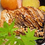 銀座 小十 - 松茸の牛肉巻きとカマスの炭火焼き