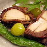 銀座 小十 - 松茸の牛肉巻きとカマスの炭火焼き