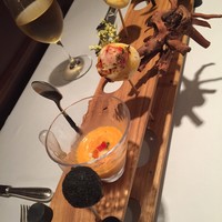 Recette - 竹炭コロッケ、小さなピザ、ガスパチョ