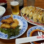 餃子の王将 - 餃子定食（ダブル）＋アサヒスーパードライ大瓶