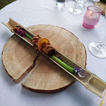 イル　フェリーチェ - 仙巌園「偉人たちが愛した薩摩郷土料理」「鹿屋福留小牧場の幸福豚　吹上産仁左衛門アスパラと福山黒酢の豚骨仕立て」  黒糖ピーナッツと手作り豚味噌を添えて