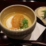 御幸町 田がわ - 先付け　このこ、叩きオクラ、山芋すり流し　冷製茶碗蒸し