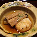 御幸町 田がわ - 炊き合わせ　茄子　穴子　揚げ生湯葉