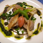 ブラッスリーしんかわ - 黒豚のリエット ピクルスとブラックオリーブのピューレを添えて