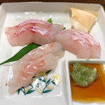 よねさん - 刺盛(あこうだい、活カンパチ、平目)