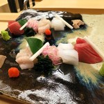銀座 小十 - お造り（マツカワガレイ，アオリイカ，マグロ）