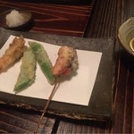 なん天 - 天ぷら（かわつえび、モロッコインゲン、たこ）