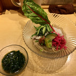 饗 くろ喜 - くろ㐂の夏麺第1弾「ジーバナ農園野菜の和えつけそば」1200円