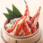 Boiled red king crab in a pot