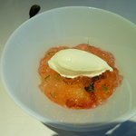 レストラン リューズ - 柑橘とフルーツのパナッシュ　カンパリジュレ　フロマージュブランのグラスのせ