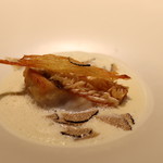 RESTAURANT hidamarino - ●甘鯛うろこ焼 ジャガイモスープにサマートリュフ アサリの風味