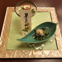 人形町今半 本店 - 前菜(とうもろこし寄せ・三つ葉のお浸し)