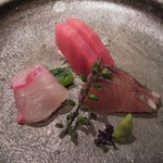 春秋ツギハギ - 本日の水揚げ（マグロ、タイ、サワラ）新鮮で美味しいです