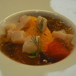 シェ・ムラ - 有機人参のムース、ホタテにタルタルを添えて