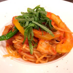 創作イタリアン Gemelli - 豚肉と夏野菜のトマトソース 大葉乗せ スパゲッティー二