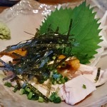 焼鳥 修 - 鶏わさの生ウニのせ