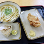 手打ちうどん ひさ枝 - かけそのままと、とり竜田揚げと、松茸おにぎり