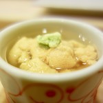 鮨 大門 - ［2017/07］酒肴④ 冷製茶碗蒸し 余市産うに えび ゆりね コーン