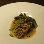 sincere - 喉黒の黒米焼き 蛤と筍のムニエル 鮑の肝のフラン たらの芽のフリット トリュフの香り