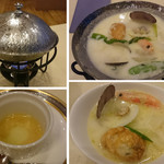 朝里クラッセホテル - スープ：小樽産春鰊のつみれ コトリアード：左下画像はヴィネグレットソース？