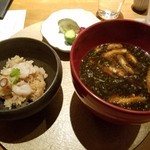 六雁 - 蛸ご飯　香物　海苔の赤だし