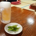 うなぎ一福 - ビール594円（枝豆付き）