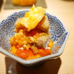 銀座 盡 - 淡路の黄金アジをフライにして千鳥酢とチーズでタルタル