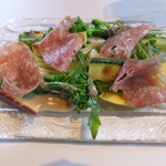 【先付】バーニャカウダ、イタリア産サラミ乗せ