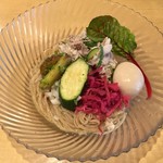 饗 くろ喜 - ジーバナ農園野菜の和えつけそば 麺丼（饗 くろ㐂） 2017.6