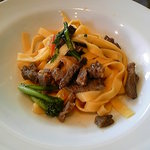 丹波産イノシシのパンチェッタと青菜のペペロンチーノ風  タリアテッレ