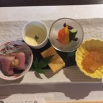 Sobadokoro Kunisaku - 前菜のおまかせ5点盛