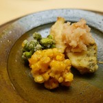 木山 - 揚物：天婦羅（鯒、黒豆の枝豆、玉蜀黍）揚物：天婦羅（鯒、黒豆の枝豆、玉蜀黍）