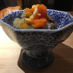 銀座 盡 - 沼島黄金鯵のフライ、奈良の平飼い卵と千鳥酢のタルタル