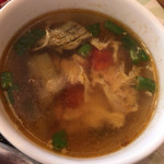 菜 - ナス、鳥挽き肉団子、パプリカ、十六豆、人参、溶き玉子と、食べるスープという感じです