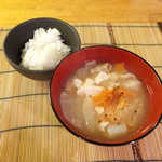 峩々温泉 - 名物芋煮、ひとめぼれ一等米。宮城県なので、豚肉＋味噌の芋煮です