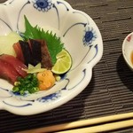 日本料理・天ぷら なにわ橘 - 【造り】「油目焼霜つくり 土佐醤油」 (2017.5月)