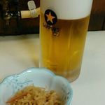 くが野 - 生ビールとお通しの切り干し大根