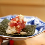 銀座 しのはら - 鮪（塩釜延縄）とべったら漬けの手巻き