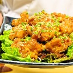 Deep-fried young chicken with green onion sauce