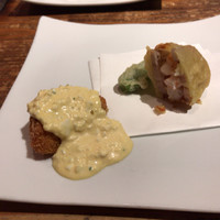 味とく家 - ヒラメのタルタルソースと天然エビのレンコンはさみ揚げ