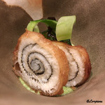 日本料理 TOBIUME - 対馬産の穴子の湯葉包み揚げ瓜のペーストとともに