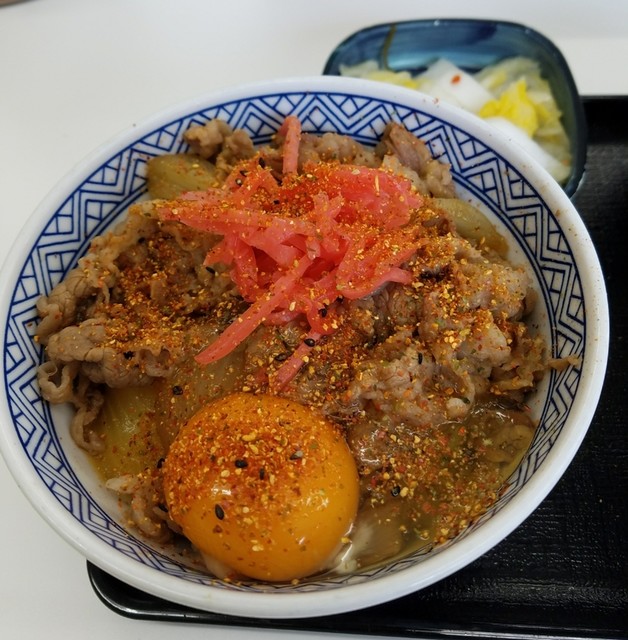 本日ランチ牛丼並・お新香・生玉子。。。吉野家牛TKGとお茶