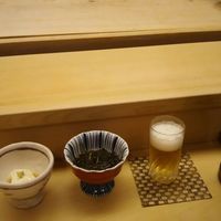 すし乾山 ホテルニューオータニ大阪店 - 寿司懐石 浜風 6,000円 (小鉢 湯葉、もづく)、中瓶ﾋﾞｰﾙ 800円 2017年7月