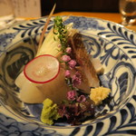 まる富 - 29年7月　造里　真子鰈、伊佐木炙り