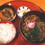 夢唄食堂 - 肉そば定食全景♪