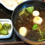 うま味処　つるき屋 - うまみ処 つるき屋 ＠本蓮沼 定食に付くアオサ・丸麩・三つ葉の味噌汁と青かっぱ漬け