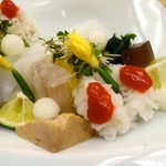 銀座 小十 - お造り（鱧，ホシガレイ，アオリイカ）